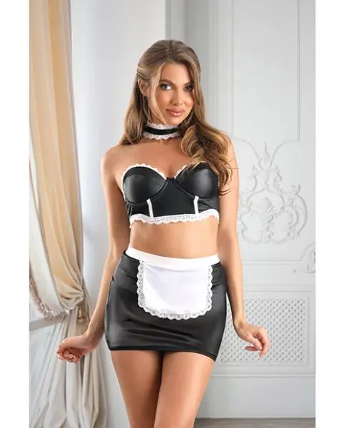 Fantasy Lingerie Play 5-star Service Wetlook Bustier, Adjustable Open Back Spanking Skirt, G-string