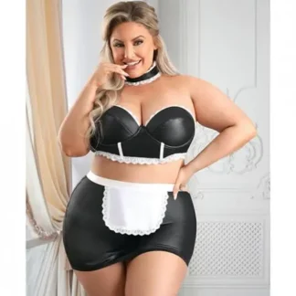 Fantasy Lingerie Play 5-star Service Wetlook Bustier, Adjustable Open Back Spanking Skirt, G-string