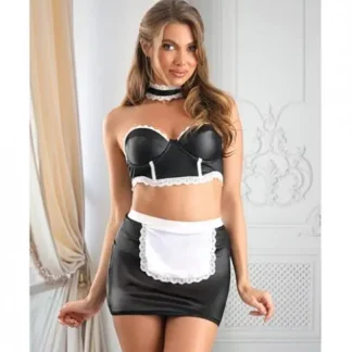 Fantasy Lingerie Play 5-star Service Wetlook Bustier, Adjustable Open Back Spanking Skirt, G-string