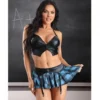 Fantasy Lingerie Play Secret Crush Wetlook Bralette, Gartered Plaid Skirt & G-string Panty Costume L
