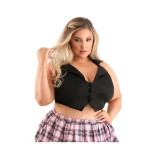 Fantasy Lingerie Play Schoolgirl Top Collared Button Down Halter Top With Tie-back Closure Costume B