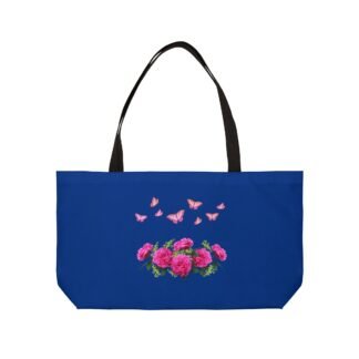 GakFace Weekender Tote Bag — Pink Peony Bouquet with Fluttering Butterflies