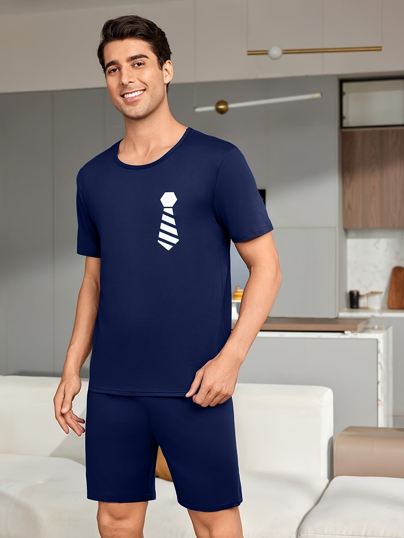 Couples Matching Bow tie and tie Pajama Set- Navy Blue - Image 9