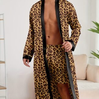 Men's Leopard Print Robe and Shorts Set