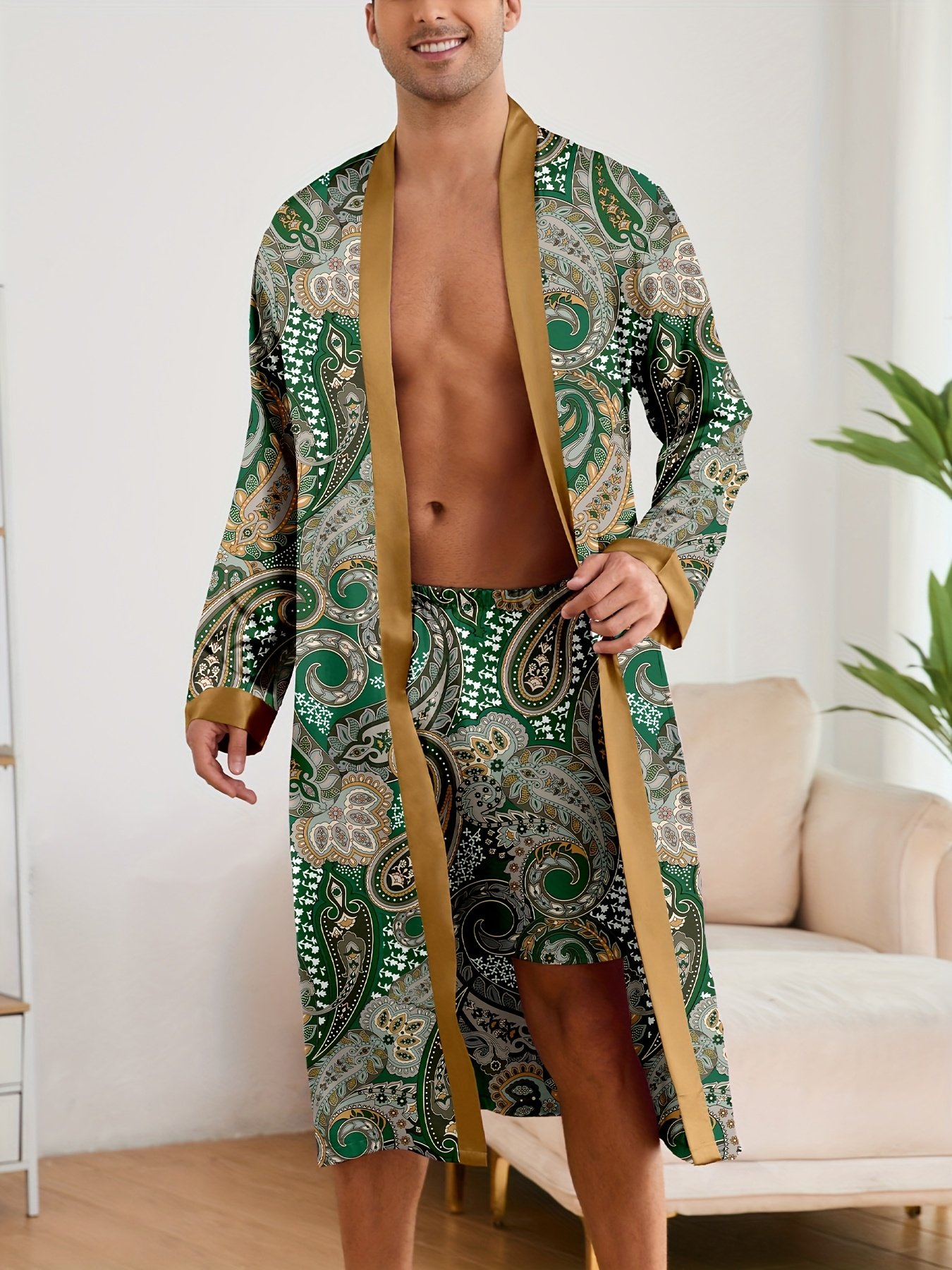 Men’s Robe & Shorts Set – Paisley Please