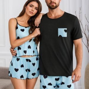 Matching Pajama Set – Blue & Black Hearts
