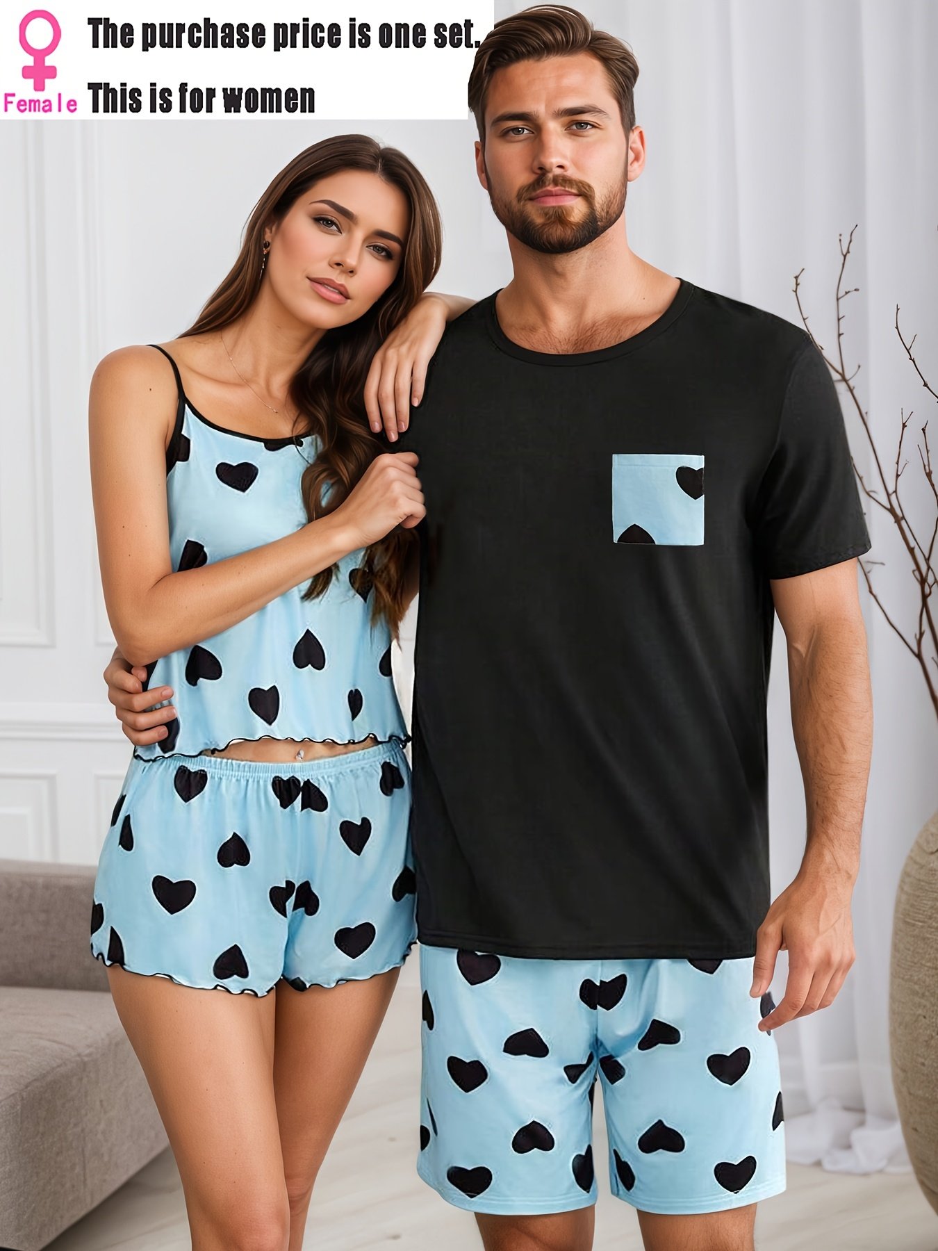 Matching Pajama Set – Blue & Black Hearts