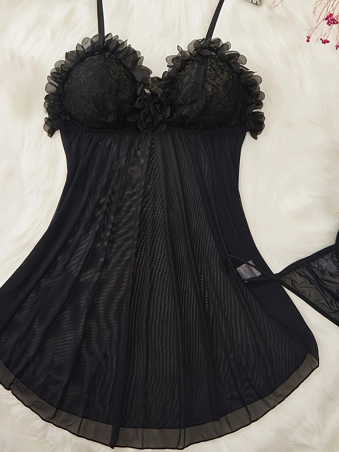 Floral Lace Mesh Panel Lingerie Set