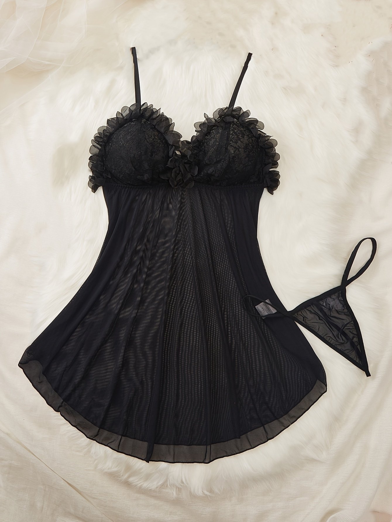 Floral Lace Mesh Panel Lingerie Set - Image 5