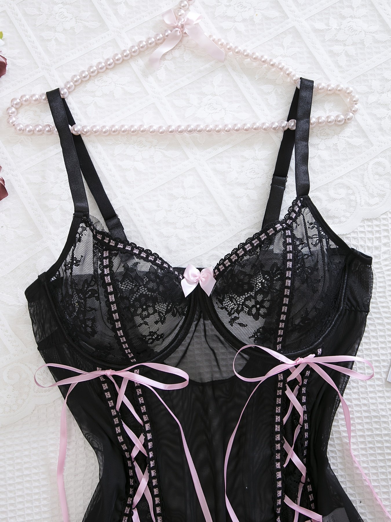Sexy Black & Pink Lace Lingerie - Image 3