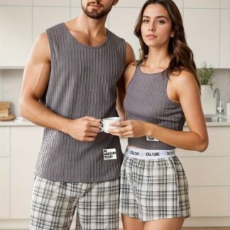 Plaid Knit Couple Pajama Set