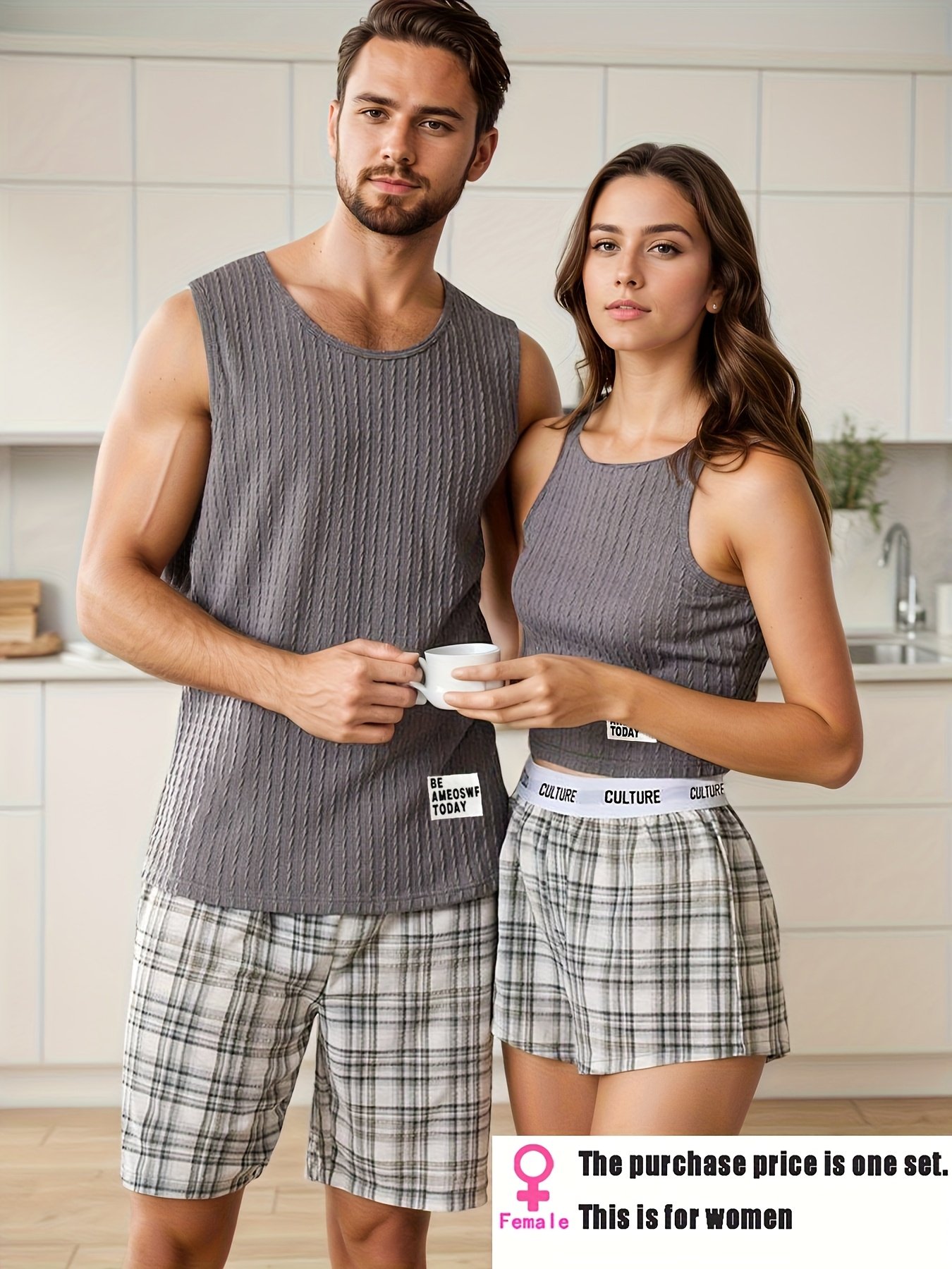 Plaid Knit Couple Pajama Set