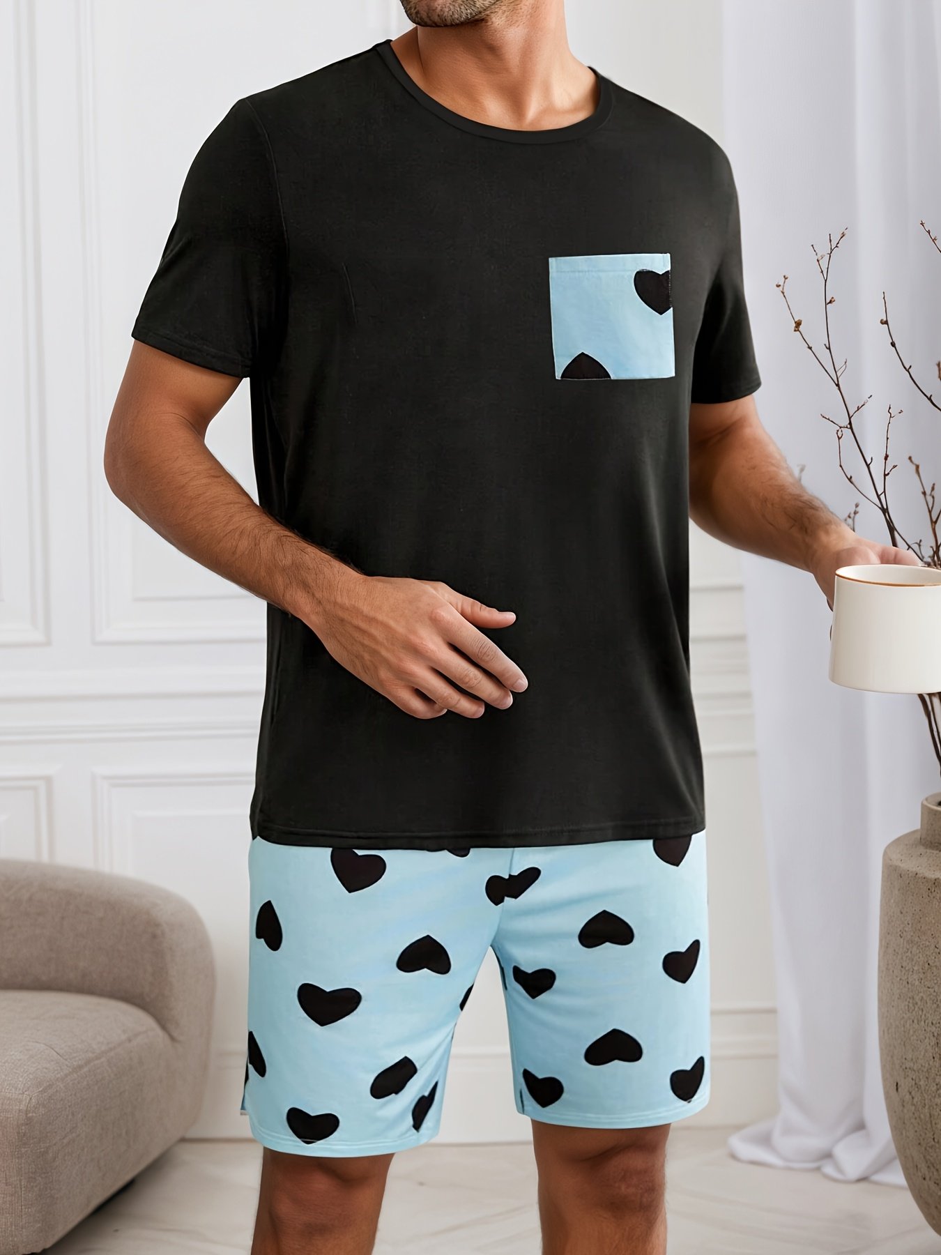 Matching Pajama Set – Blue & Black Hearts - Image 4