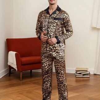 2pcs Men's Leopard Print Pajama Set