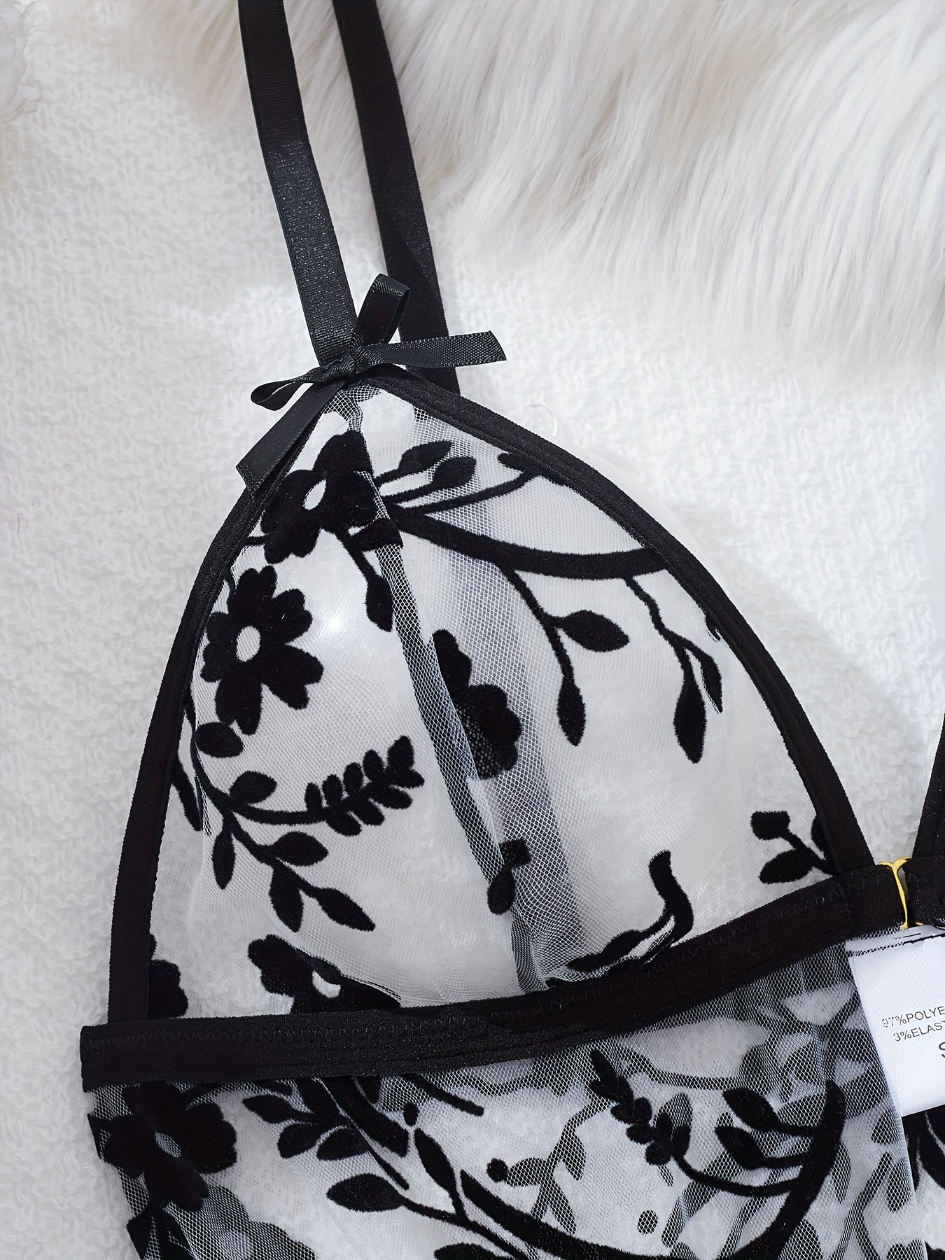 Floral Mesh Front-Button Nightgown and Robe Set - Image 4