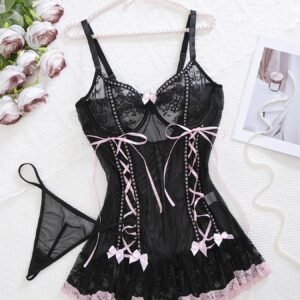Sexy Black & Pink Lace Lingerie