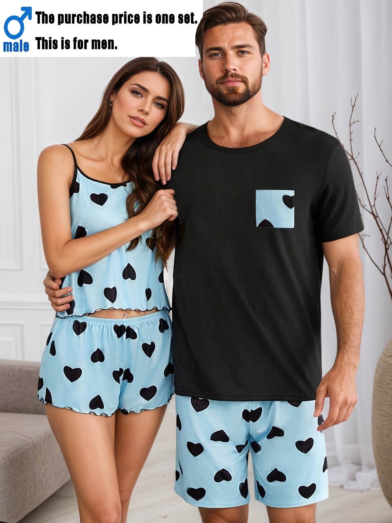 Matching Pajama Set – Blue & Black Hearts - Image 2