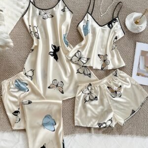 4-Piece Butterfly Print Pajama Set