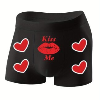 "Kiss Me" Heart Pattern Boxer Briefs