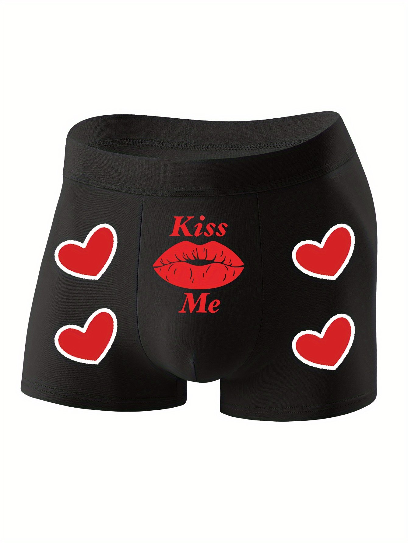 "Kiss Me" Heart Pattern Boxer Briefs
