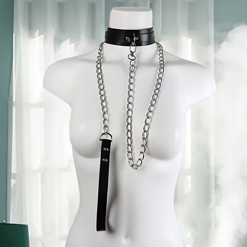 Faux Leather Detachable Chain Traction Collar - Image 6