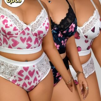 Elegant Floral Contrast Lace Lingerie Set.
