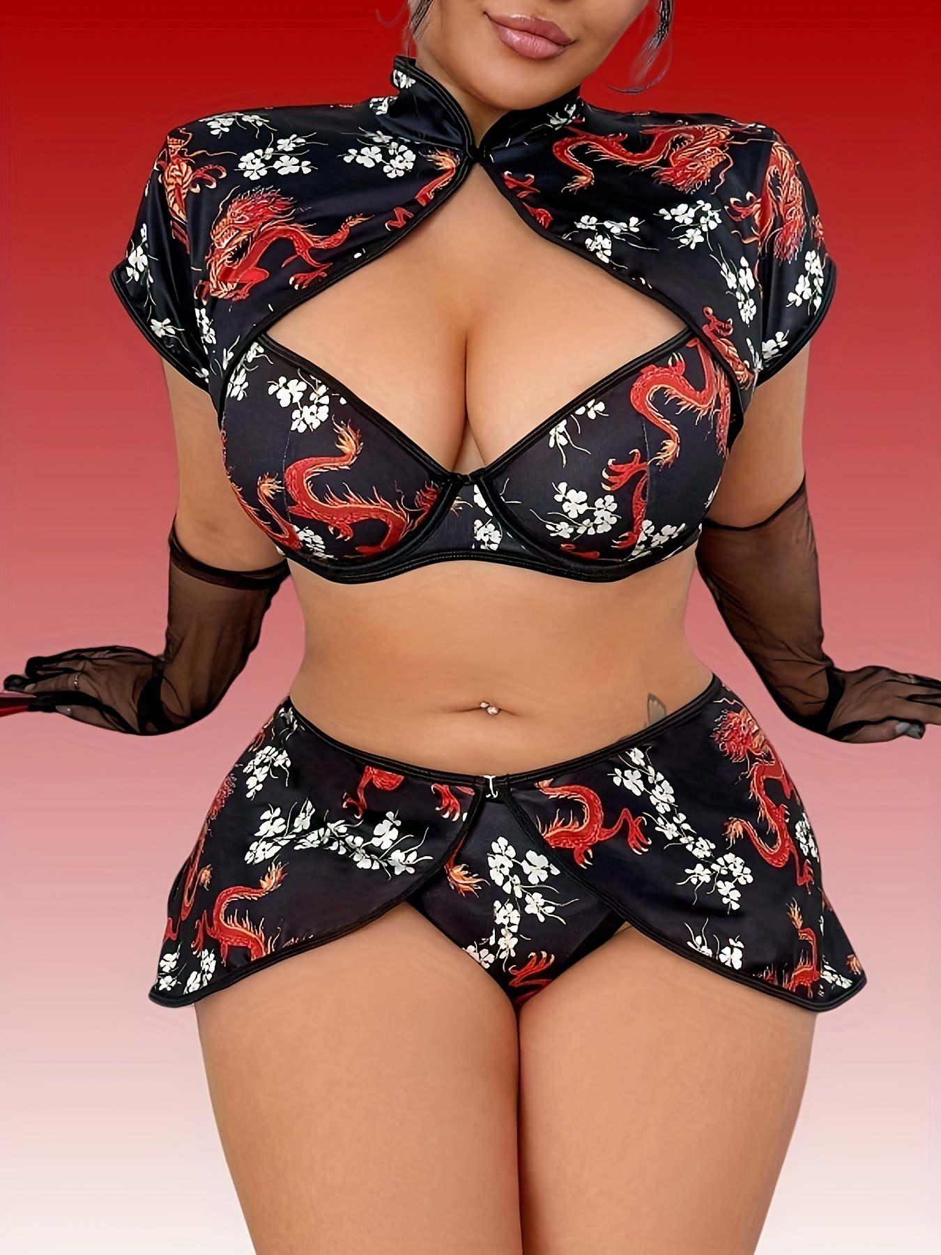Exotic Floral Print Sexy Lingerie Sleepwear - Image 9