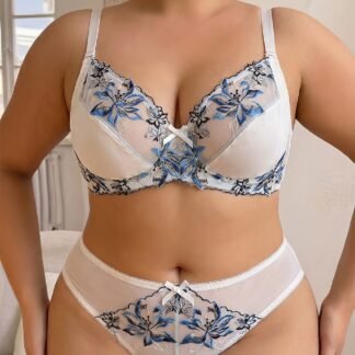 Embroidered Bow Bra Set