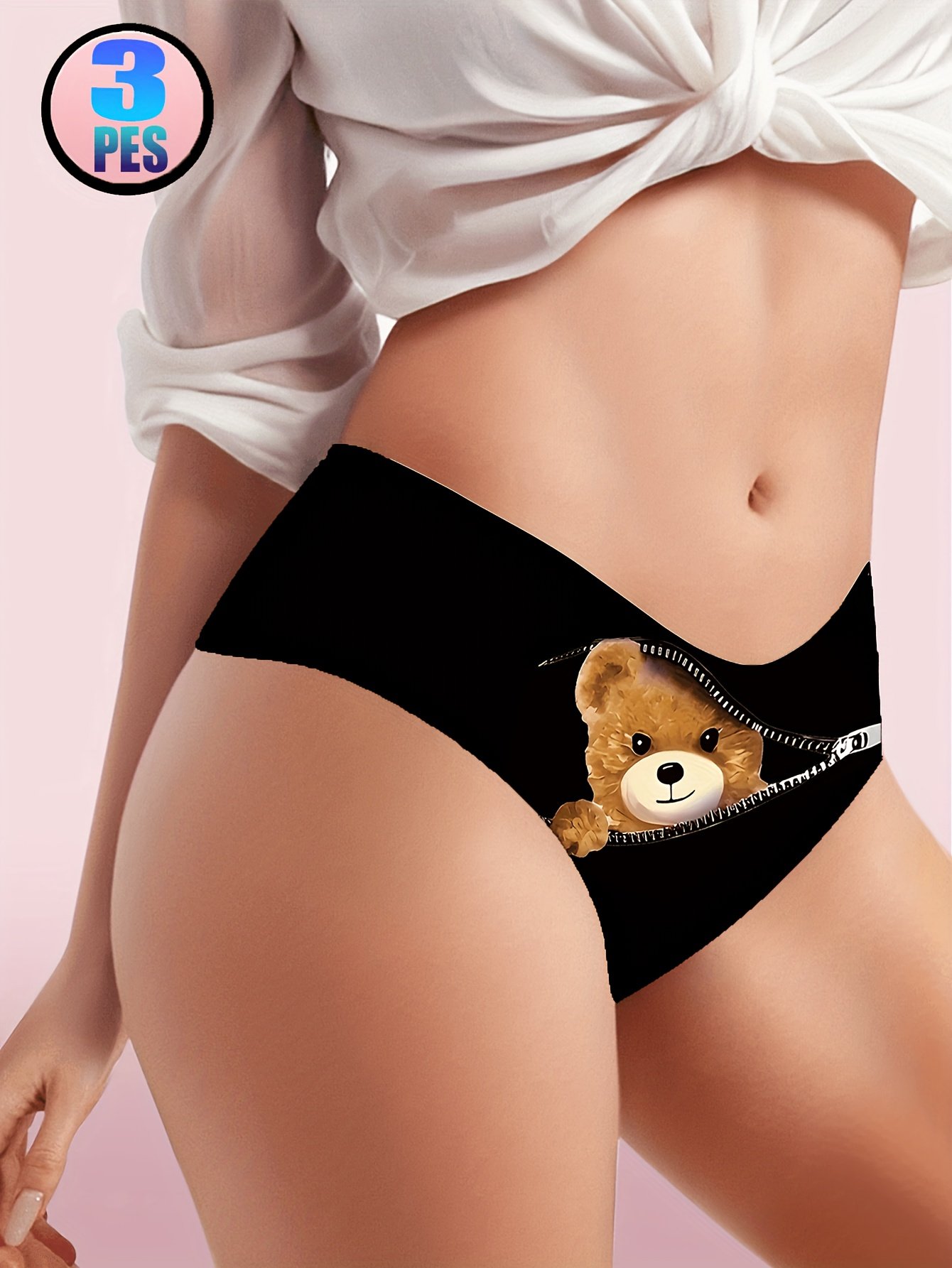 3 Pack Zippered Cartoon Ladie's Briefs - Image 6