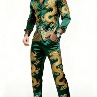Men'S Green Dragon Pattern Suit Set