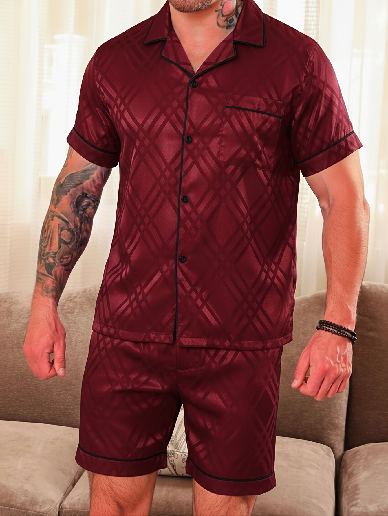 2pc Short-Sleeve Shirt And Shorts Pajama Set - Image 4