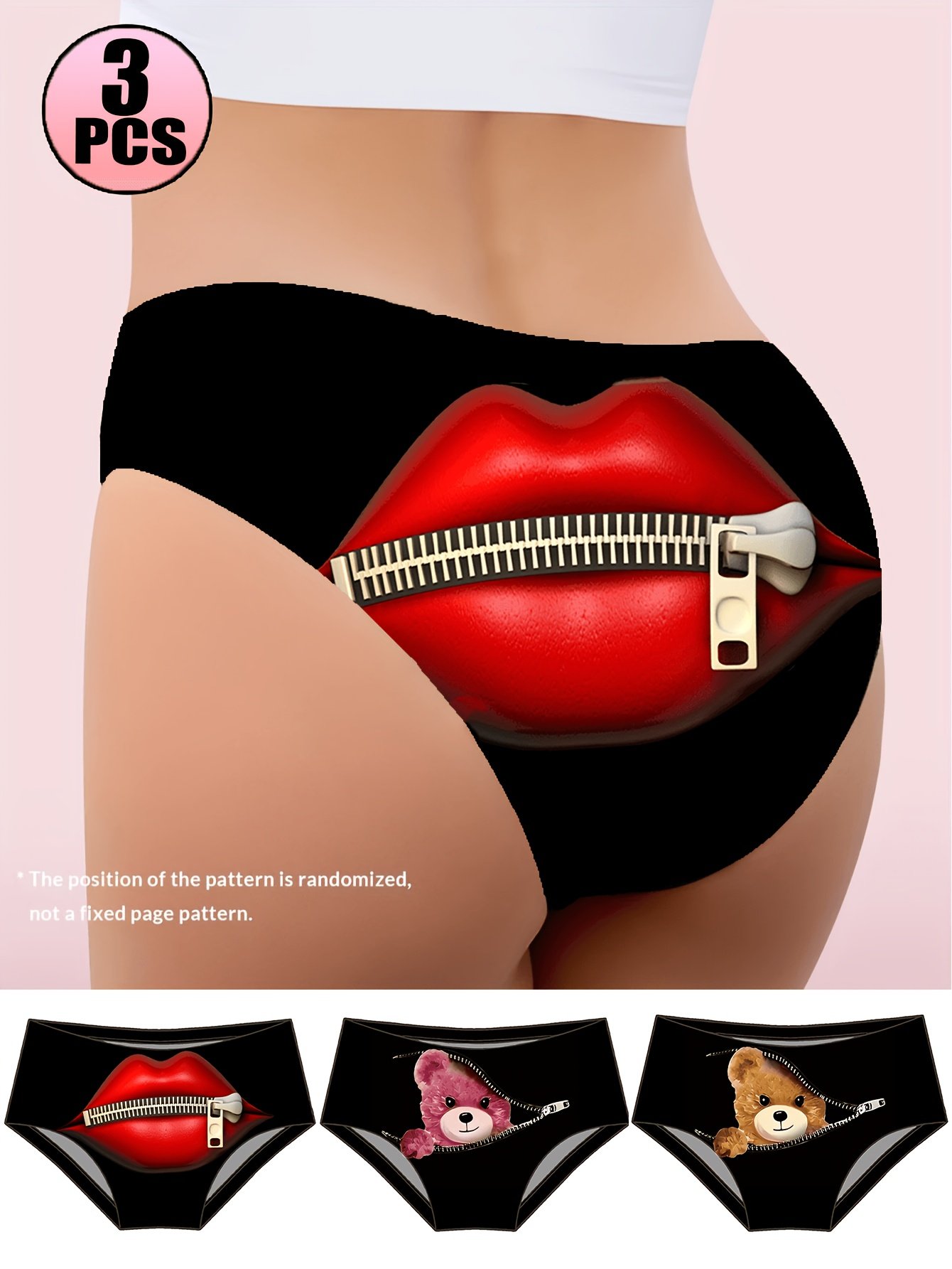 3 Pack Zippered Cartoon Ladie's Briefs