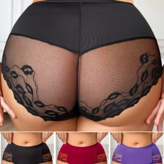3 Pack Mid-Waist Solid Color Panties with Lip Print