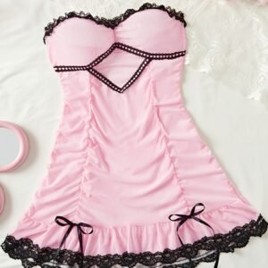 Sheer and Backless Bowknot Babydoll Dress