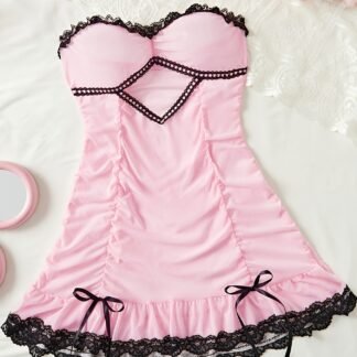 Sheer and Backless Bowknot Babydoll Dress