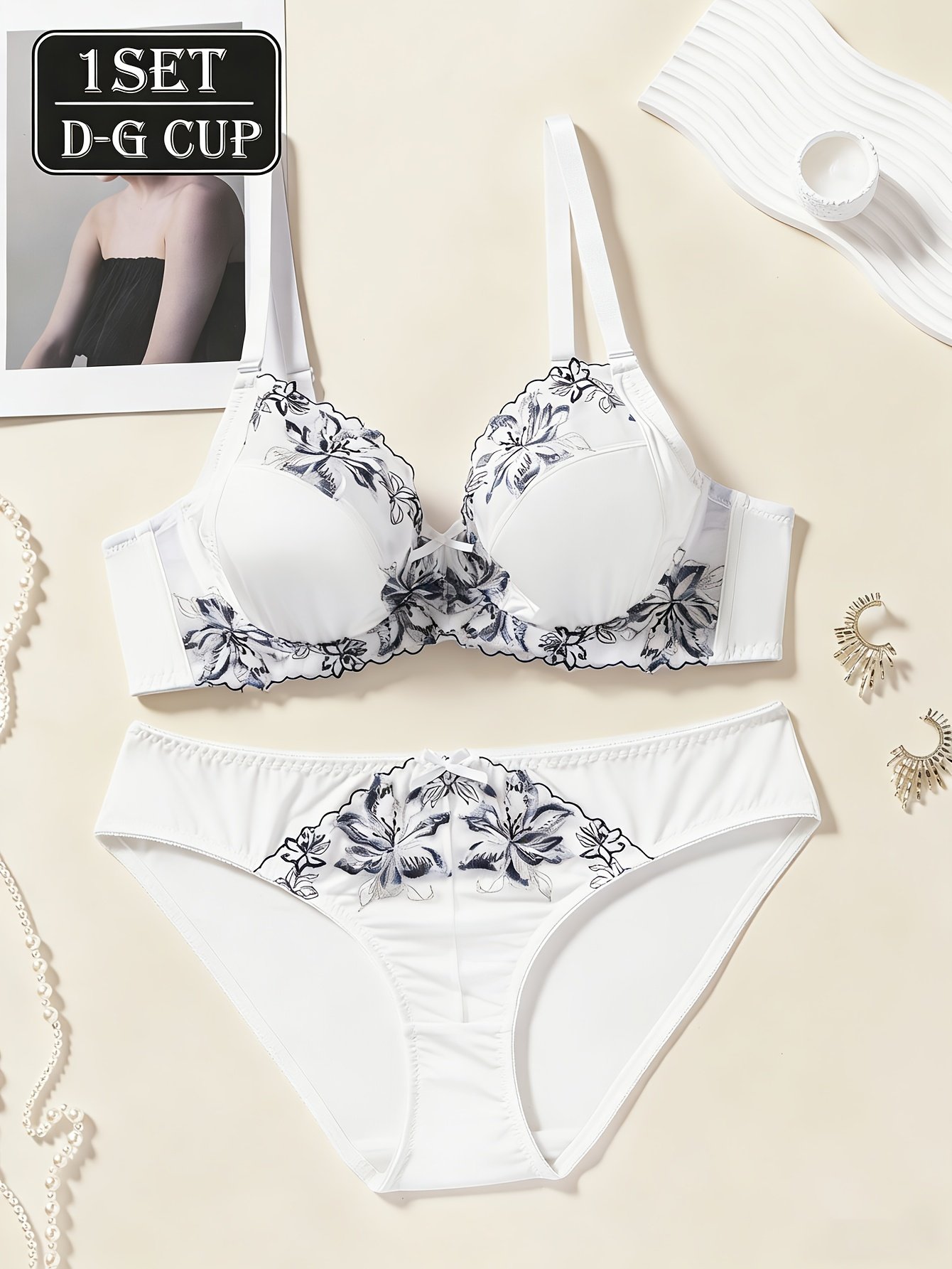 Embroidered Bow Bra Set - Image 3