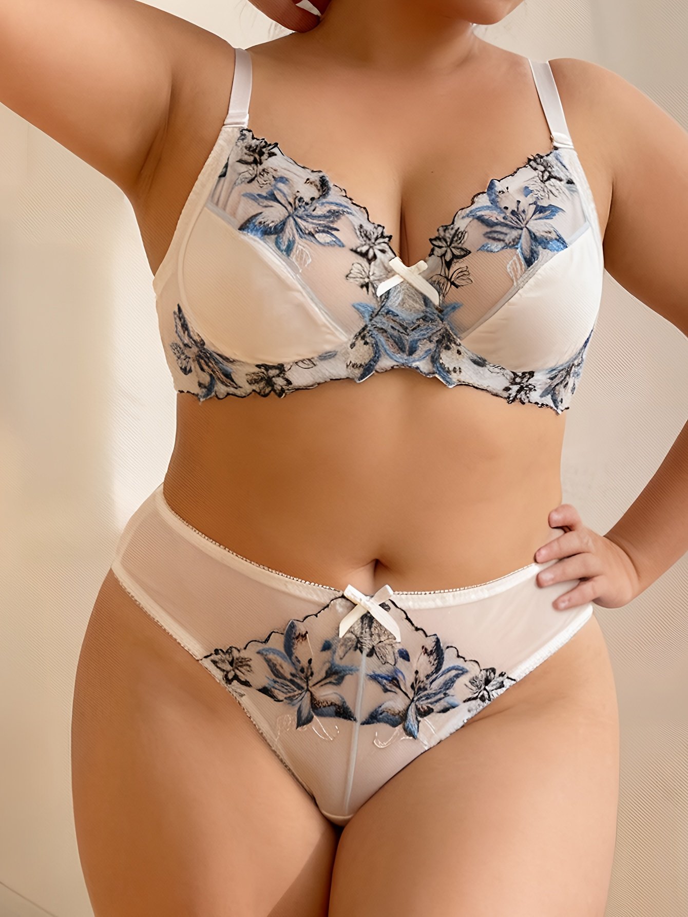 Embroidered Bow Bra Set - Image 6