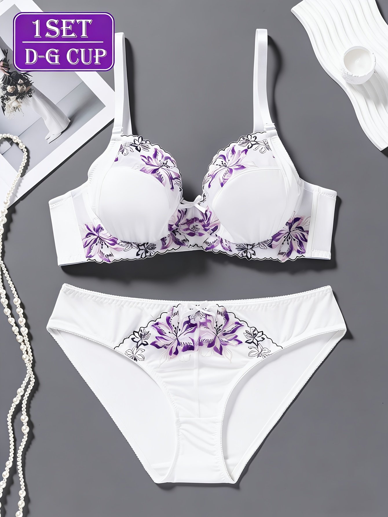 Embroidered Bow Bra Set - Image 2