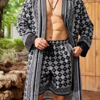 ResortEase Men's Printed Robe And Shorts Set