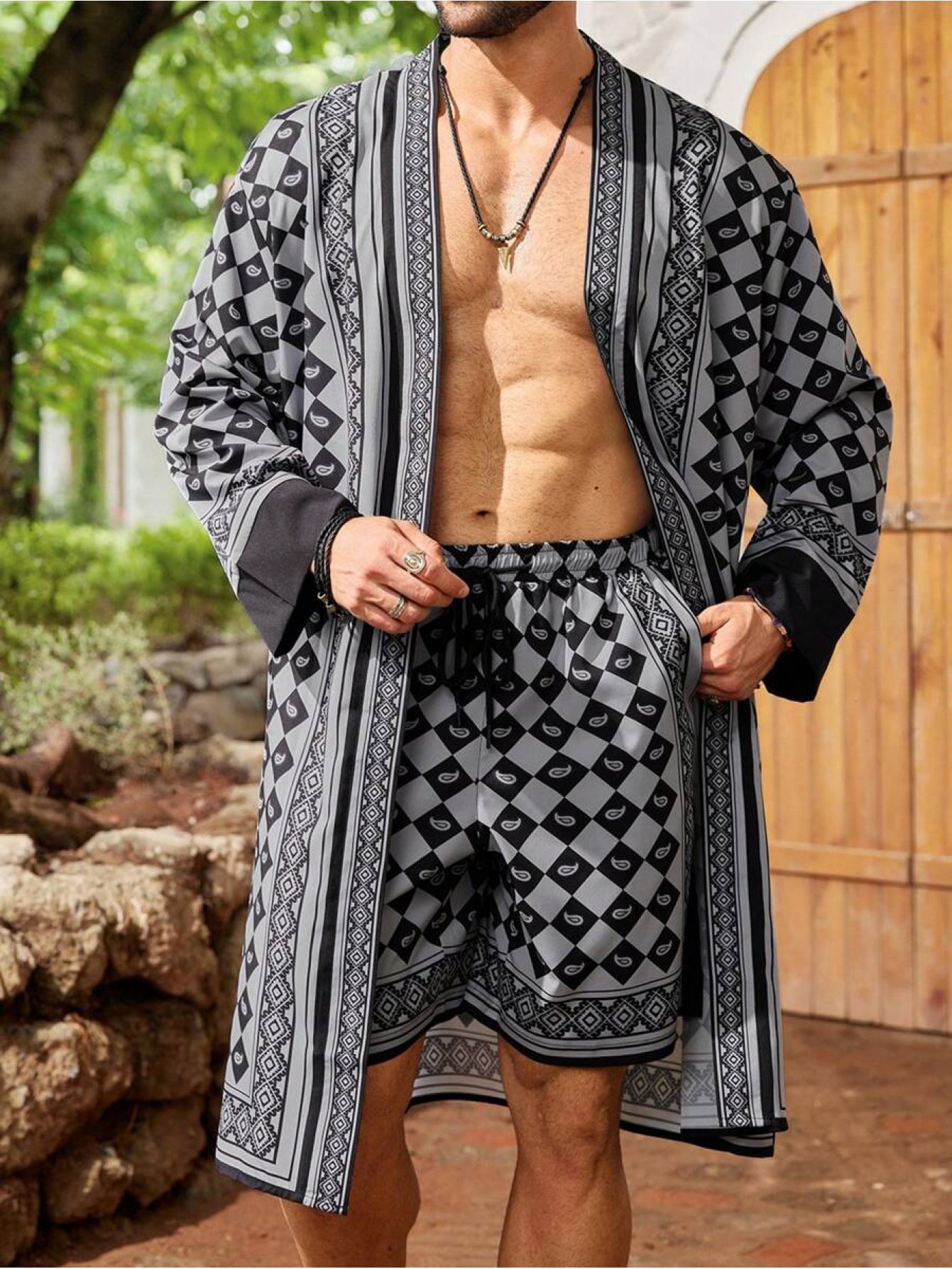 ResortEase Printed Robe And Shorts Set