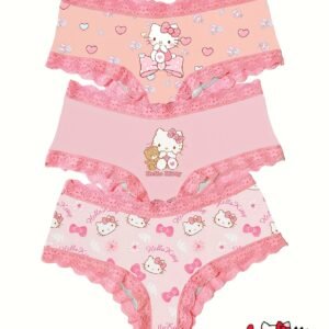 3 Pack Hello Kitty Pink Lace Print Underwear