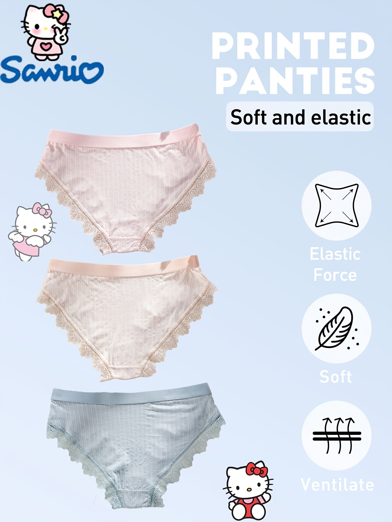 3 Pack Hello Kitty Lace Trim Cartoon Briefs - Image 5