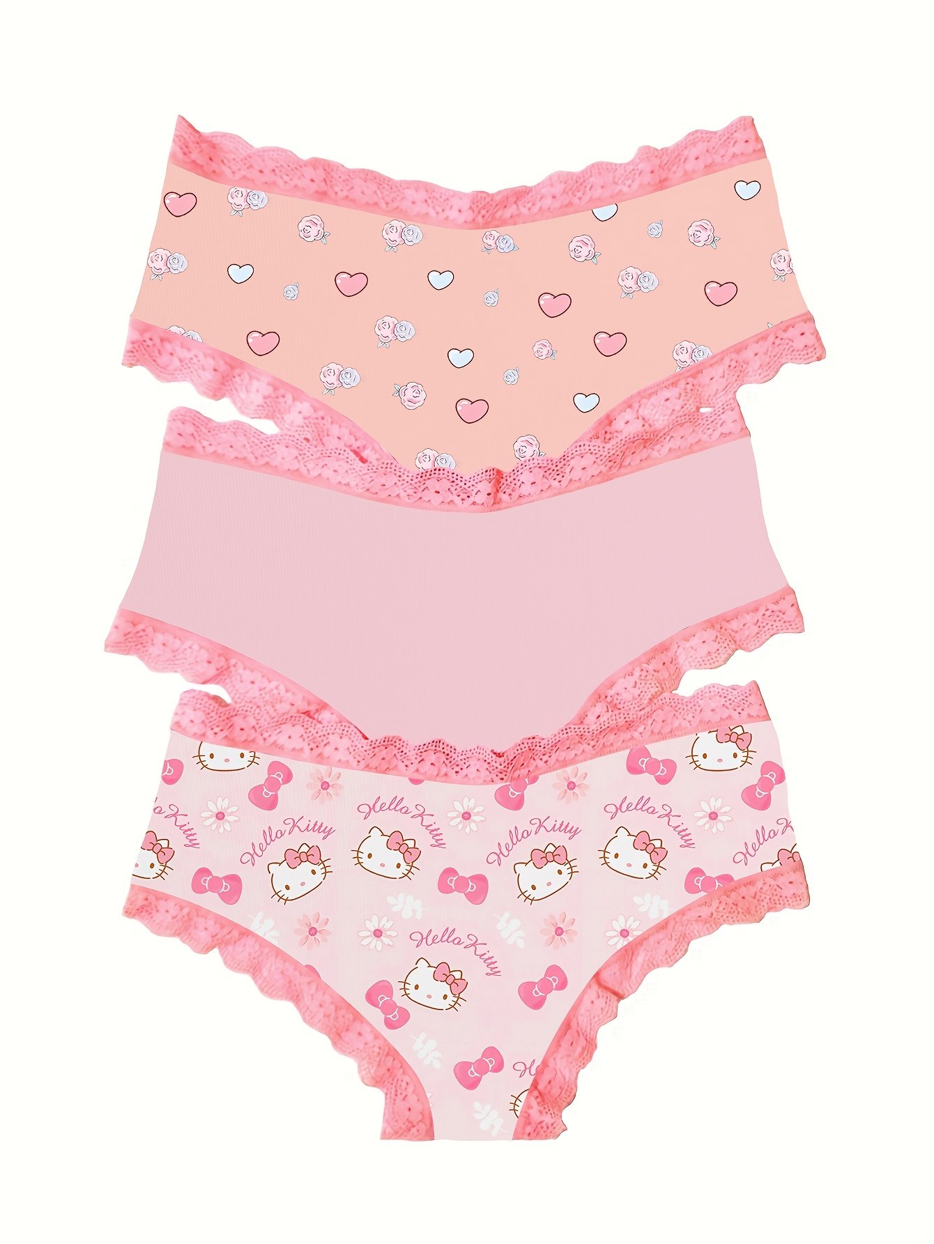3 Pack Hello Kitty Pink Lace Print Underwear - Image 2