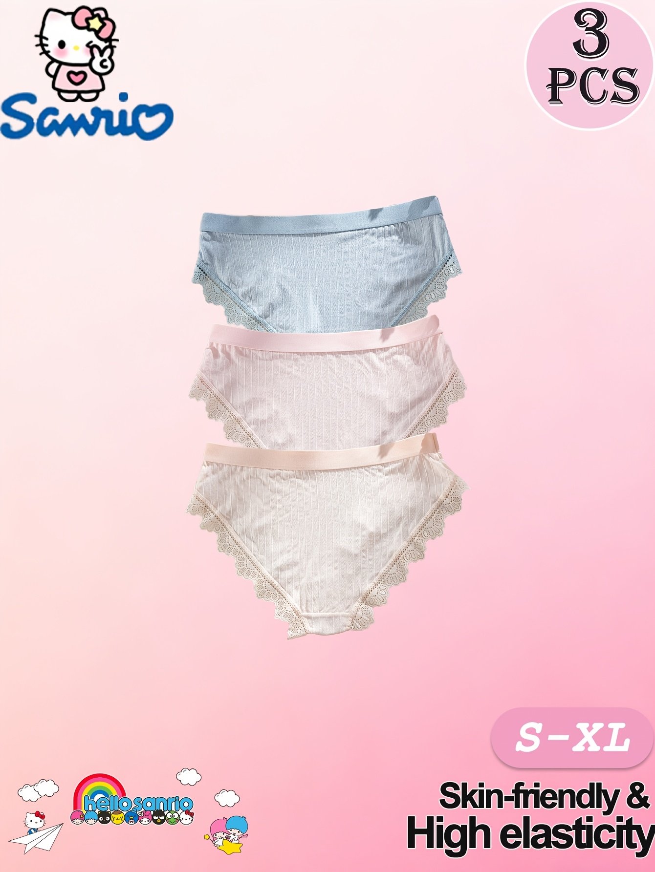 3 Pack Hello Kitty Lace Trim Cartoon Briefs - Image 4