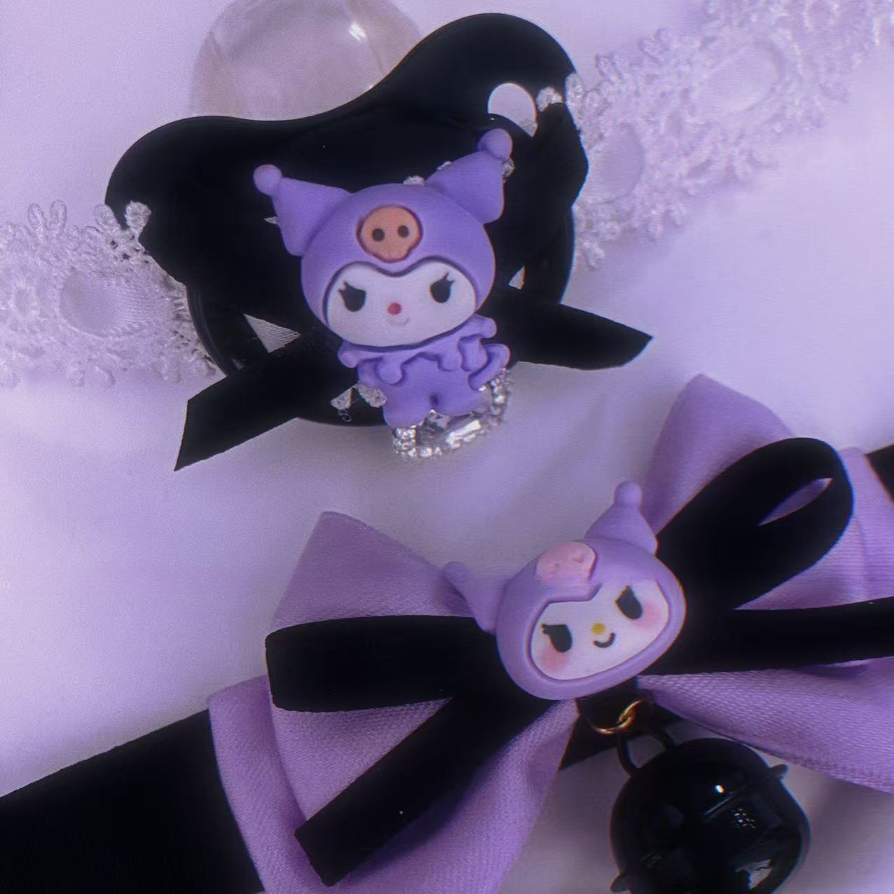 Sanrio Kuromi Lace Soft Silicone Mouth Plug, Adult Pacifier, Cute Couple Sleeping Accessory, Cartoon Bell Neck Ring