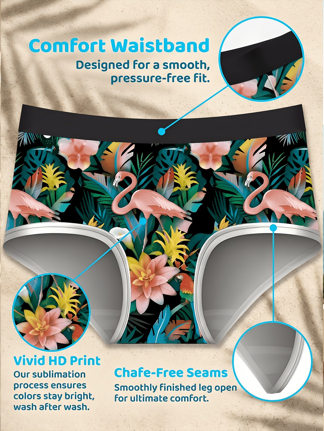 3-Pack Parrot Beach Fun Cartoon Digital Print Plus-Size Women's Knitted Stretch Fashion Panties, Comfortable and Breathable Plus-Size Women's Underwear