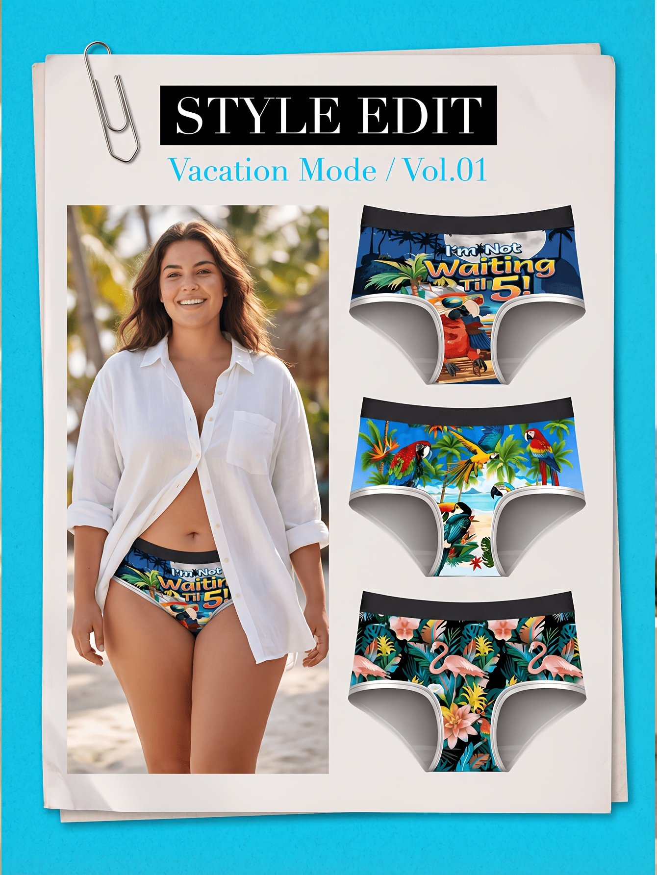 3-Pack Parrot Beach Cartoon Print Fashion Panties - Image 2