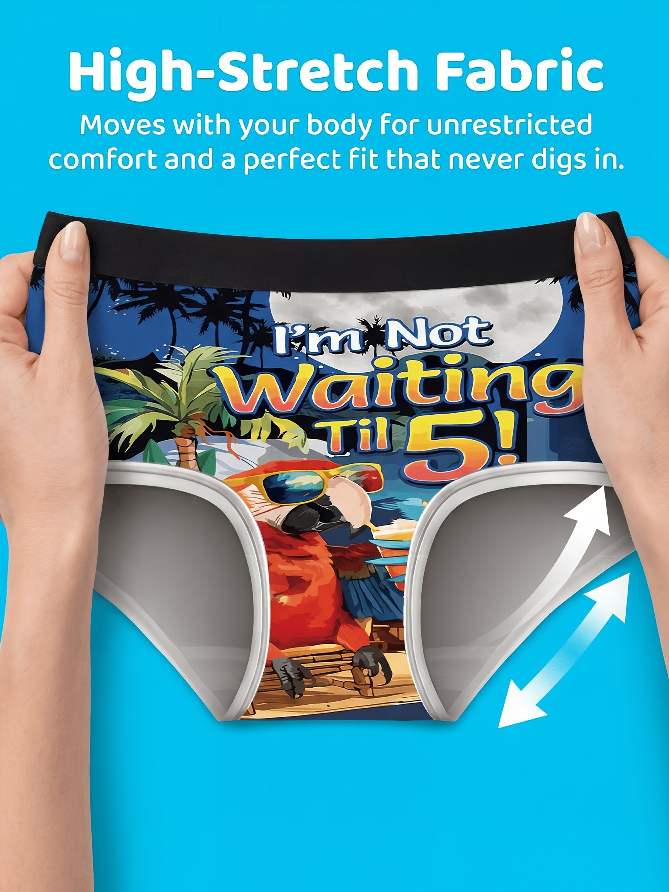 3-Pack Parrot Beach Fun Cartoon Digital Print Plus-Size Women's Knitted Stretch Fashion Panties, Comfortable and Breathable Plus-Size Women's Underwear
