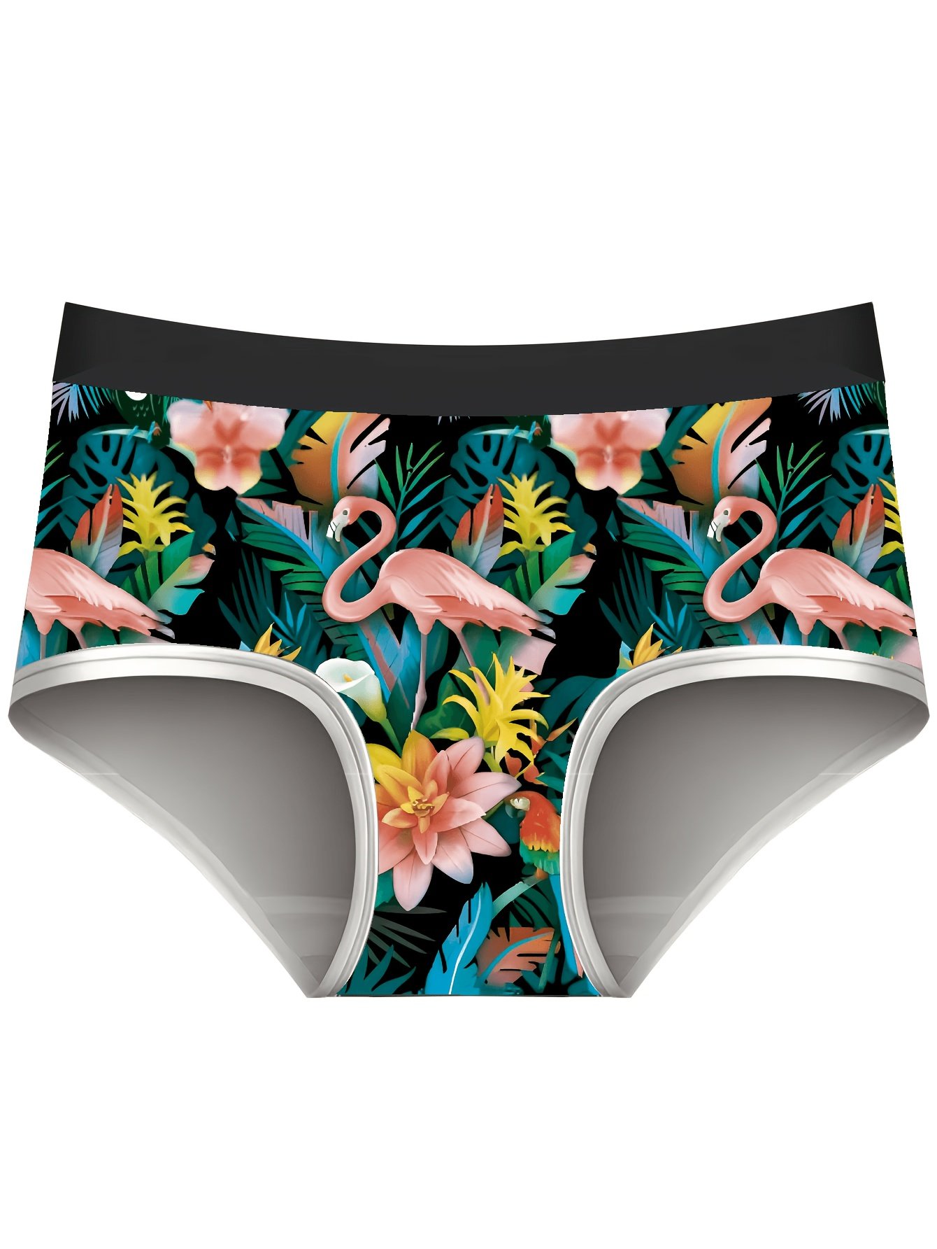 3-Pack Parrot Beach Fun Cartoon Digital Print Plus-Size Women's Knitted Stretch Fashion Panties, Comfortable and Breathable Plus-Size Women's Underwear