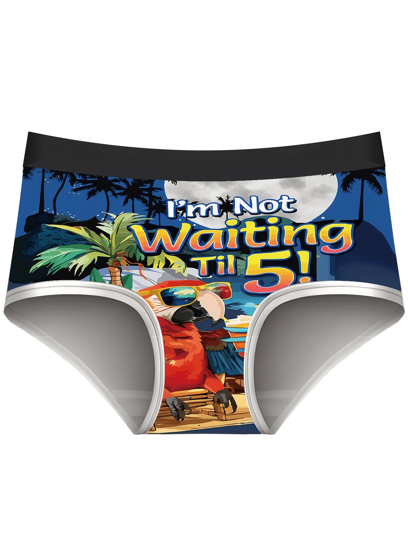 3-Pack Parrot Beach Fun Cartoon Digital Print Plus-Size Women's Knitted Stretch Fashion Panties, Comfortable and Breathable Plus-Size Women's Underwear